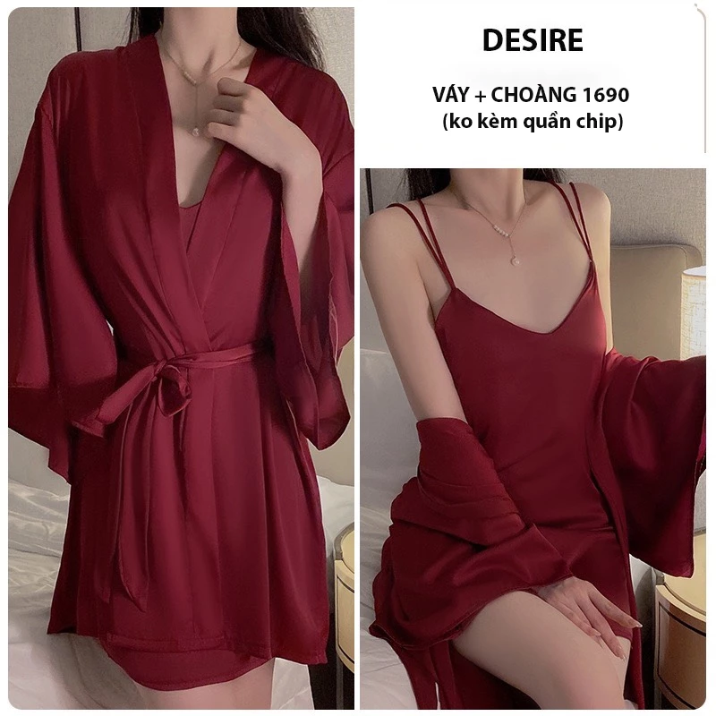 Desire Store, Set Váy ngủ lụa hai dây chéo lưng gợi cảm váy ngủ lụa chất mềm mịn VN-1320 - Váy + Choàng Đỏ, L image 15 of 16