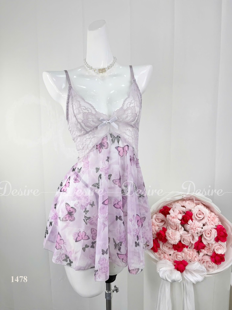 Desire Store, Váy Ngủ Hai Dây Phối Ren Thắt Nơ Dáng A Tà Bèo Ngọt Ngào DESIRE - 1478 (Sweet A-Line Camisole Nightdress with Lace, Bow Detail, and Ruffled Hem DESIRE - 1478) image 5 of 7