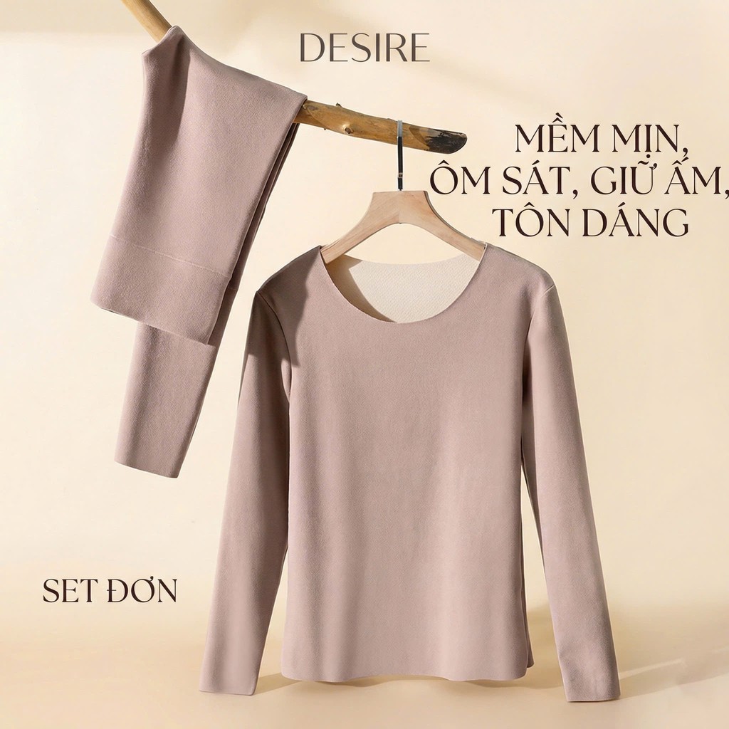 Desire Store, Đồ bộ giữ nhiệt chất Nhung lót sợi nhiệt Derong mềm siêu nhẹ mùa đông ấm áp DGN-9093 - Nguyên bộ Nâu, M image 17 of 18