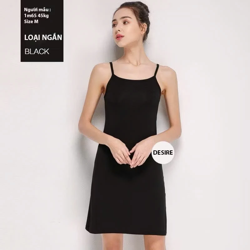 Desire Store, Đầm hai dây - Váy hai dây mặc lót thun modal (Gỗ sồi) dáng suông cổ thuyền Desire VNN-0044N - Đen ngắn 85cm, XL image 8 of 13