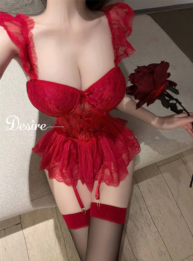 Desire Store, Váy Ngủ Ren Đỏ Phối Nơ Sexy DESIRE - 8907 (Sexy Red Lace Nightdress with Bow Detail DESIRE - 8907) image 11 of 15