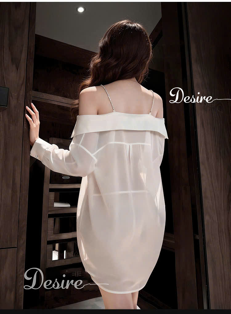 Desire Store, Áo sơ mi ngủ vải voan trễ vai kèm quần chip gợi cảm sexy Desire VN-8476 image 9 of 14