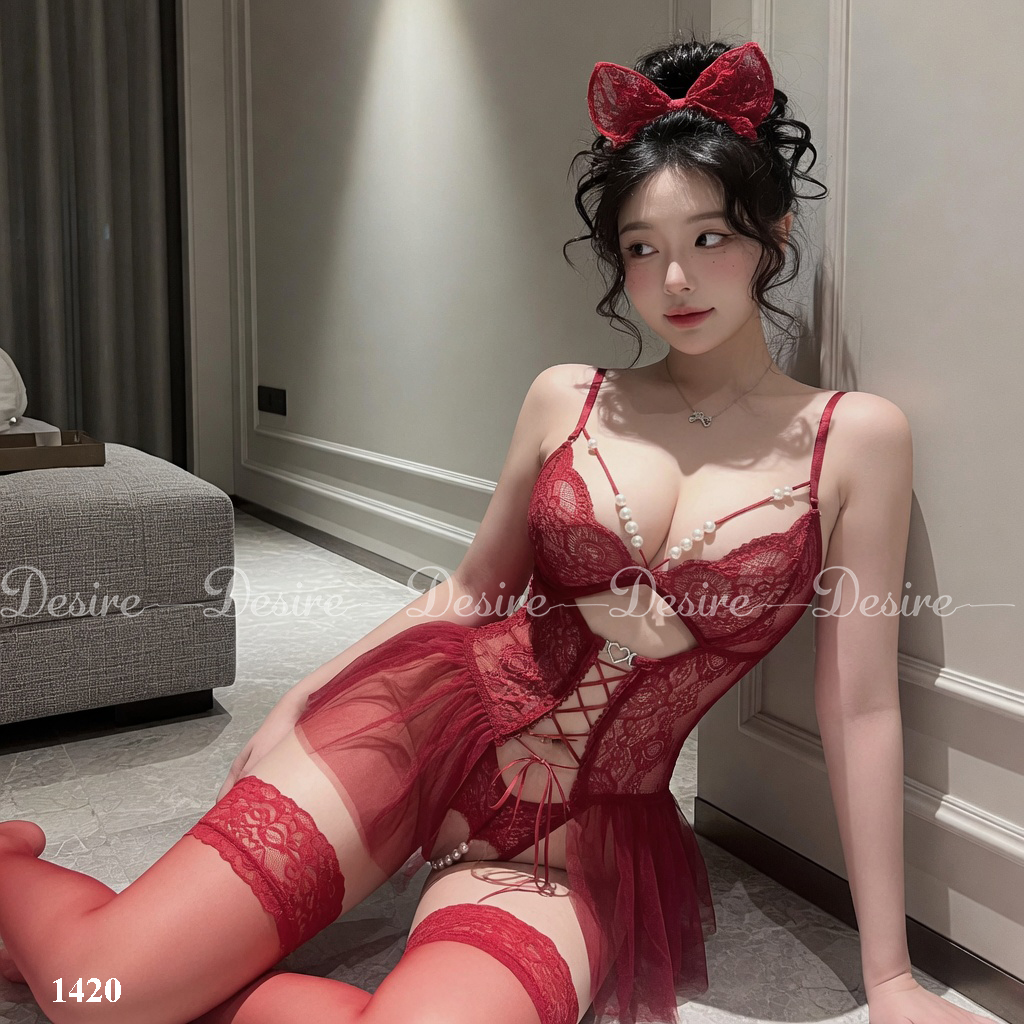 Desire Store, Bodysuit Ren - Váy Ngủ Sexy Xuyên Thấu Đính Ngọc Cao Cấp, Thiết Kế Đan Dây DESIRE 1420 image 2 of 36