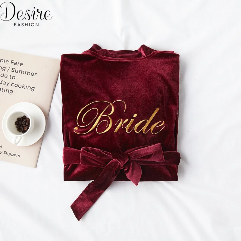 Desire Store, Áo choàng nhung đỏ đô cao cấp thêu chữ Bride VNN-0079 image 7 of 9