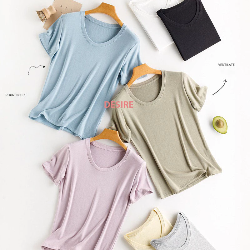 Desire Store, Áo thun nữ trơn ngắn tay thun gân DESIRE loại đẹp cổ tròn mịn mát mùa hè AN-07 image 6 of 13