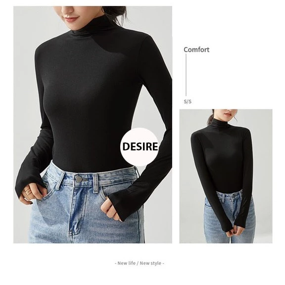 Desire Store, Áo thun dài tay cổ lọ chất thun cotton lạnh phong cách thu đông 2023 AN-02 image 4 of 17