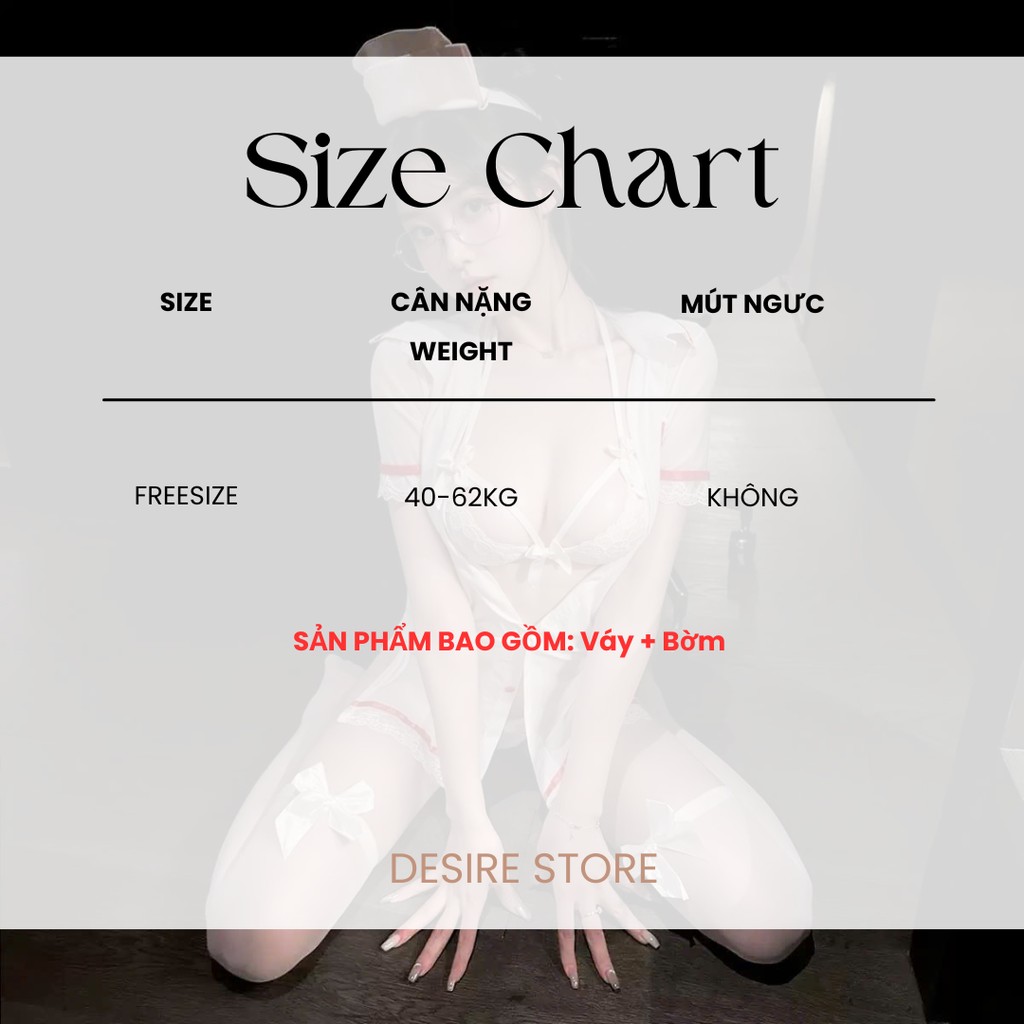 Desire Store, Đồ Ngủ Cosplay  Cô Y Tá Sexy  – Váy Ngủ Gợi Cảm Xuyên Thấu Phối Ren Kèm Nội Y Cao Cấp DESIRE 8323 image 7 of 9