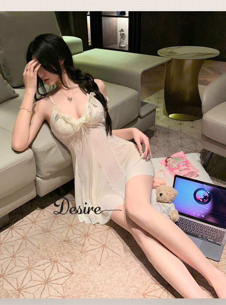 Desire Store, Váy ngủ lưới phối ren bèo hoa trước ngực kèm chip DESIRE VN-1122 image 1 of 9
