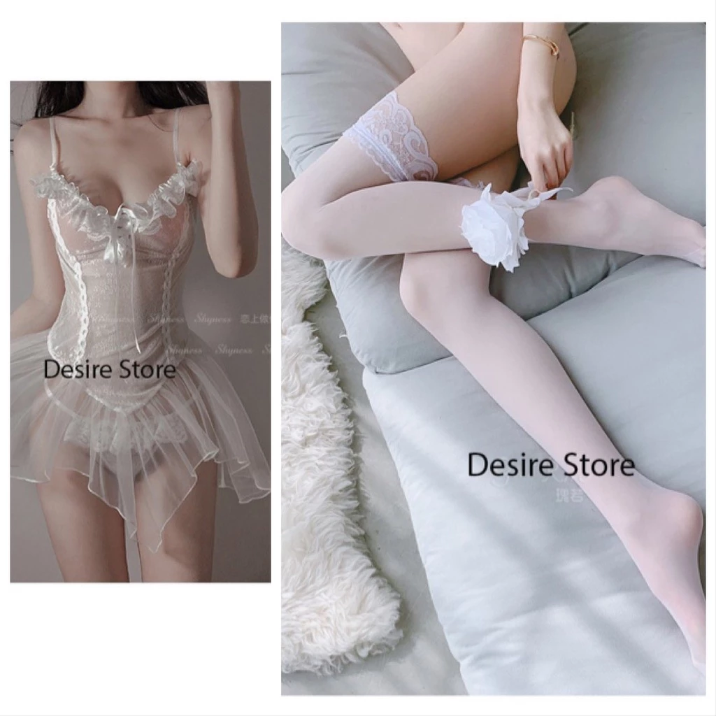 Desire Store, Váy đầm ngủ Cosplay kèm quần chip chất ren mềm ôm body sexy cosplay VN-8302 - Váy+tất trắng T-003 image 15 of 16
