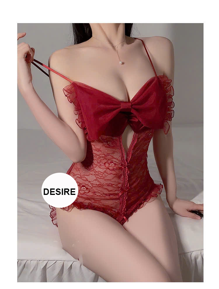 Desire Store, Váy ngủ ren bodysuit liền thân nơ quần xẻ đáy hở lưng gợi cảm ren cao cấp Desire VN-8504 image 3 of 13