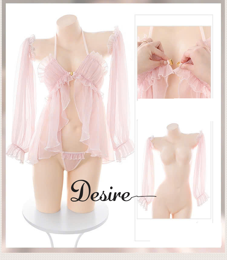 Desire Store, Váy ngủ cài ngực trước voan mềm tay bồng sexy DESIRE VN-6115 image 10 of 11