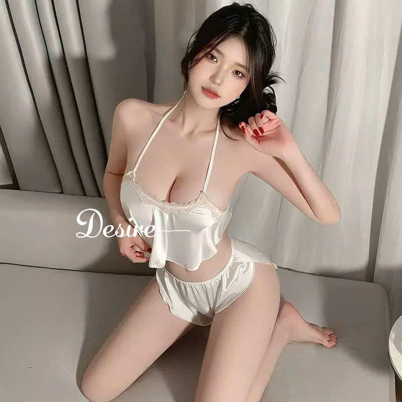 Desire Store, Đồ Bộ Ngủ Lụa Satin Thiết Kế Cổ Yếm Phối Ren Sang Chảnh - Bộ Mặc Nhà 2 Dây Sexy Tôn Dáng DESIRE 8399-1 image 2 of 14