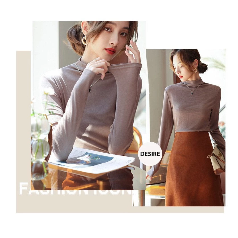 Desire Store, Áo thun cổ lọ dài tay chất thun len mềm mại Áo thun cổ cao ấm áp mùa thu đông  AN-898 - Nâu, XL image 12 of 13