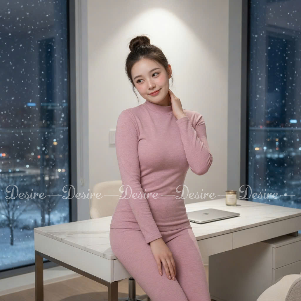 Desire Store, Bộ Giữ Nhiệt Nữ Cổ Cao Dày Ấm Áp Vải Nhung Lót Len Cashmere AGN-003 (Women's Thick, Warm High-Neck Thermal Set – Velvet Fabric with Cashmere-Blend Lining AGN-003) image 12 of 35
