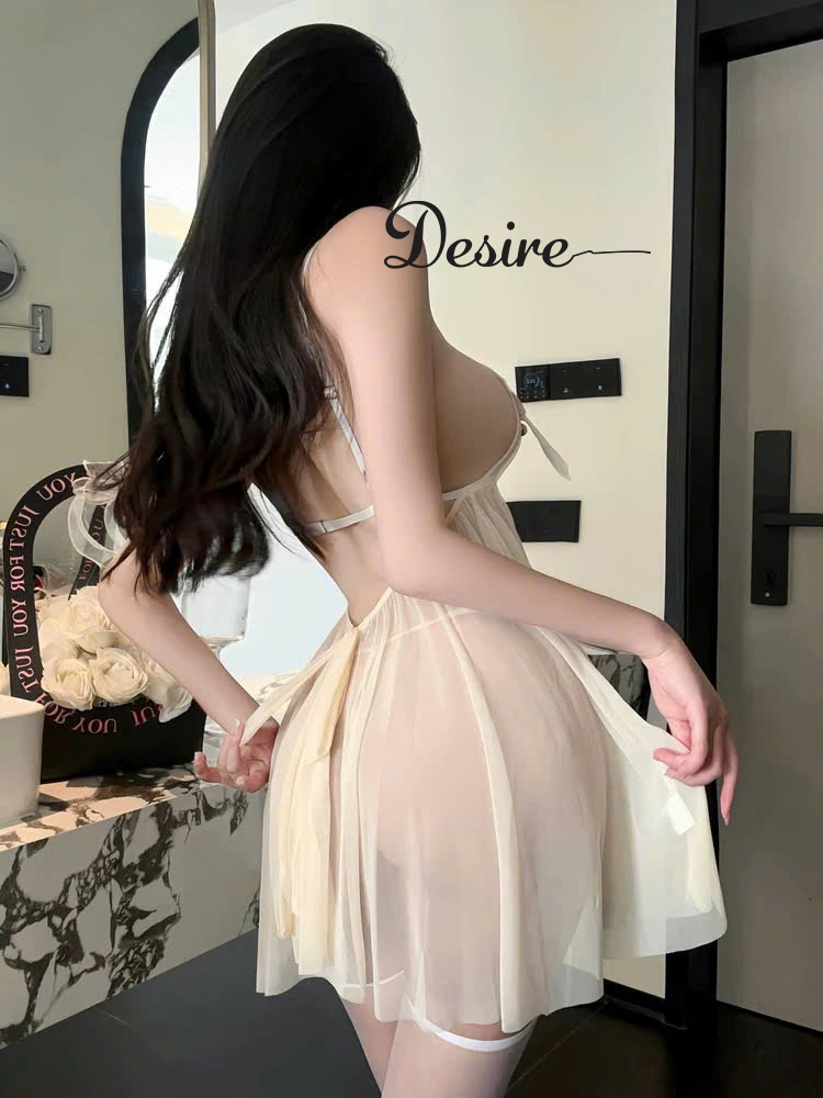 Desire Store, Váy ngủ voan lưới hở lưng thắt nơ phối chuông vàng DESIRE VN-9468 image 9 of 10