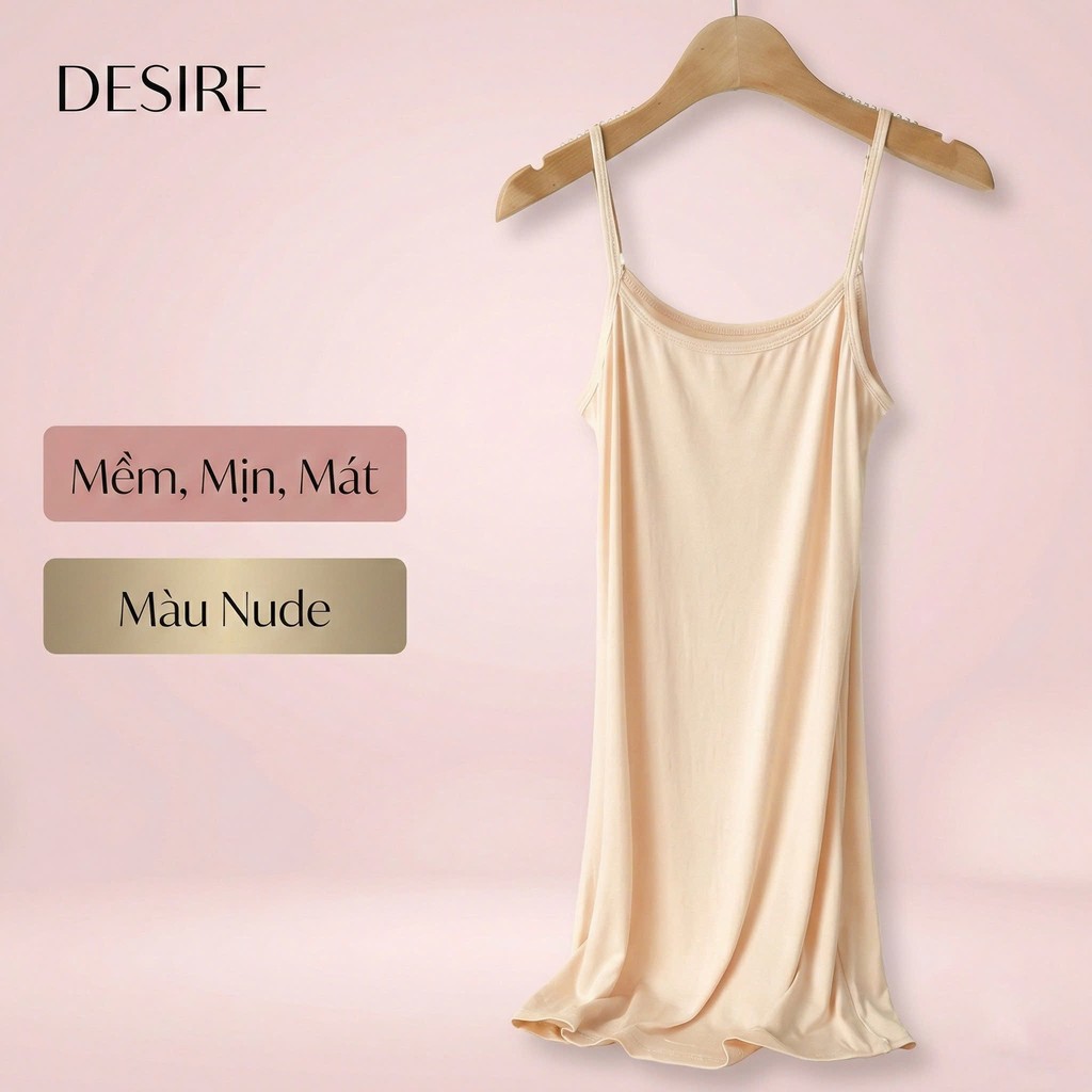 Desire Store, Váy hai dây Váy mặc lót chất thun modal (Gỗ sồi) dáng ôm body cổ ngang có TĂNG ĐƠ điều chỉnh DESIRE VN-062 - Nude trung 90cm, XXL image 22 of 33