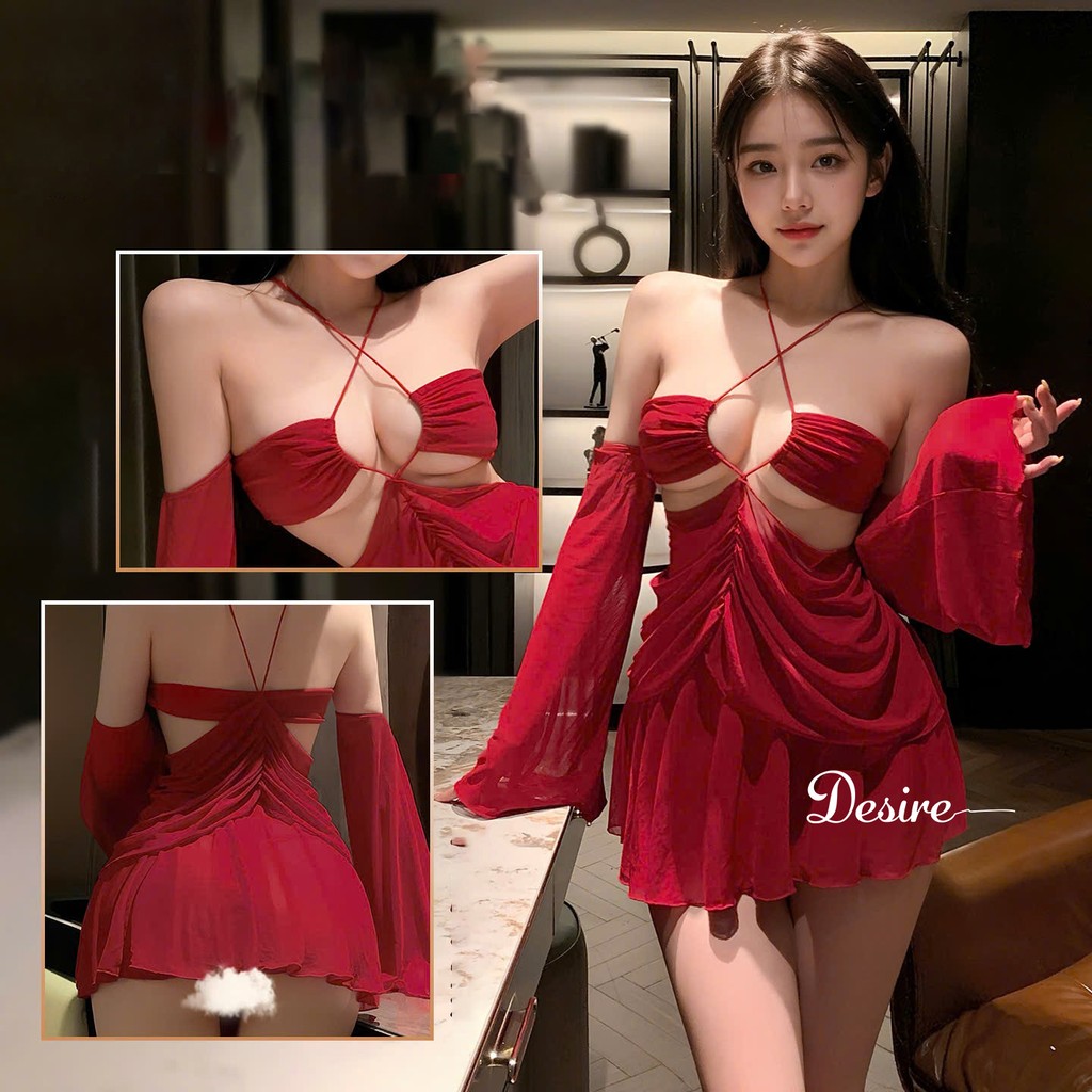 Desire Store, Set Váy ngủ cổ yếm tay áo rời dáng xoè Phong cách gợi cảm sang trọng DESIRE ZY78 image 2 of 11