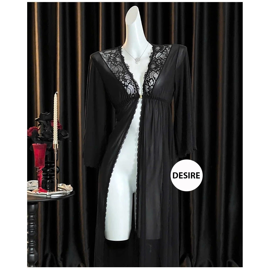 Desire Store, Áo choàng ren dáng dài cài ngực trước gợi cảm sang trọng DESIRE VN-84491 - Áo choàng Đen, L image 8 of 11