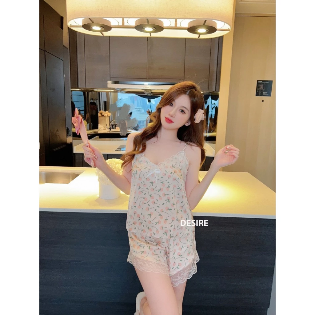 Desire Store, Đồ bộ lụa satin hai dây hoạ tiết hoa mát mịn mùa hè DBN-0026 - Hoa bồ công anh, XL 58-65kg image 9 of 16