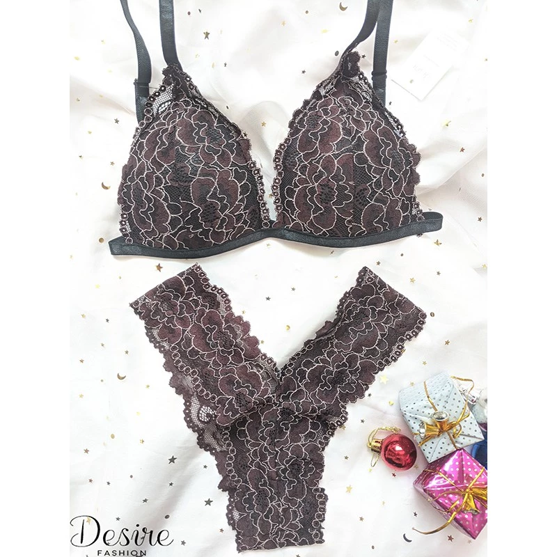 Desire Store, Đồ lót ren Bralette nguyên bộ quần và áo (Áo mút mòng và Quần lót chữ Y) BB-0029 - Nâu , L image 7 of 8