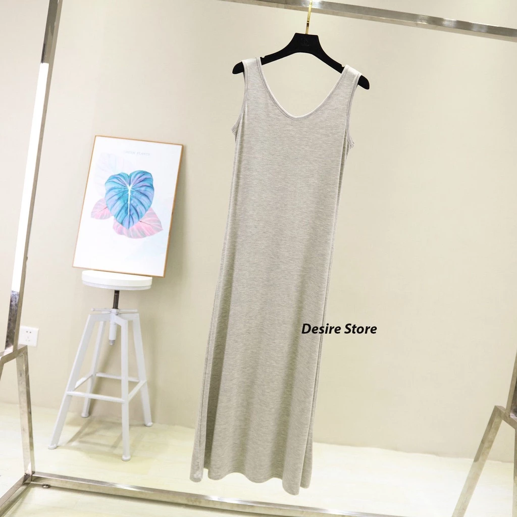 Desire Store, Đầm thun sát nách vải modal (Gỗ sồi) dáng ôm cổ tim mịn mát mùa hè BTM-1012 - Xám 98cm, XL (55- 60 KG) image 11 of 18