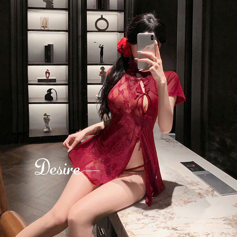 Desire Store, Váy Ngủ Sườn Xám Cách Tân Xuyên Thấu - Đầm Ngủ Ren Xẻ Tà Cao Cấp Quyến Rũ Kèm Quần DESIRE ZY6232 image 3 of 10