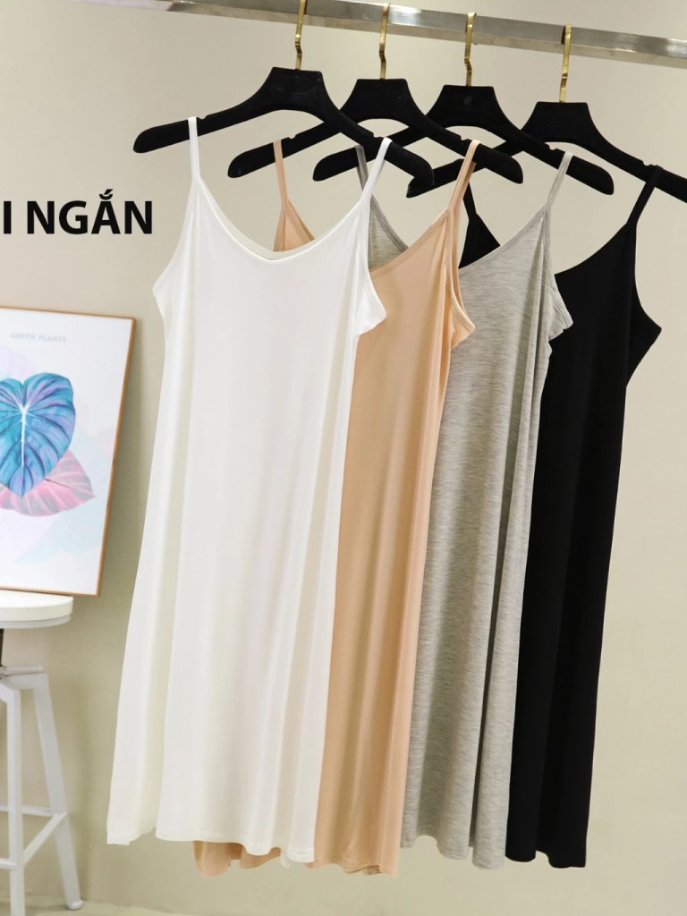 Desire Store, Váy hai dây mặc lót cổ V thun Modal (gỗ sồi) mềm mịn  đầm hai dây mặc lót dáng ôm BTM-1009 image 11 of 30