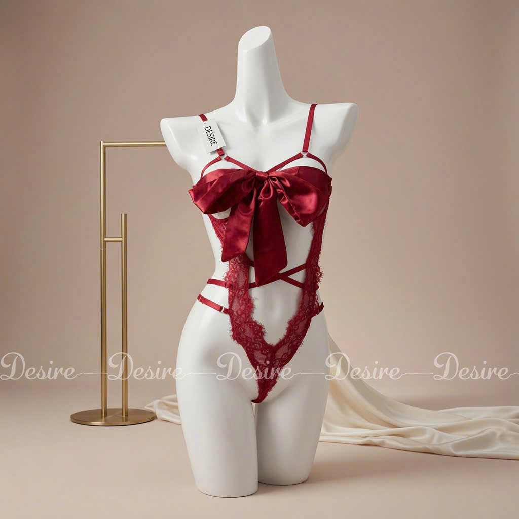 Desire Store, Bộ đồ ngủ ren liền thân bodysuit chất liệu ren mềm phối dải lụa thắt nơ gợi cảm VN-8490 - Đỏ image 13 of 13