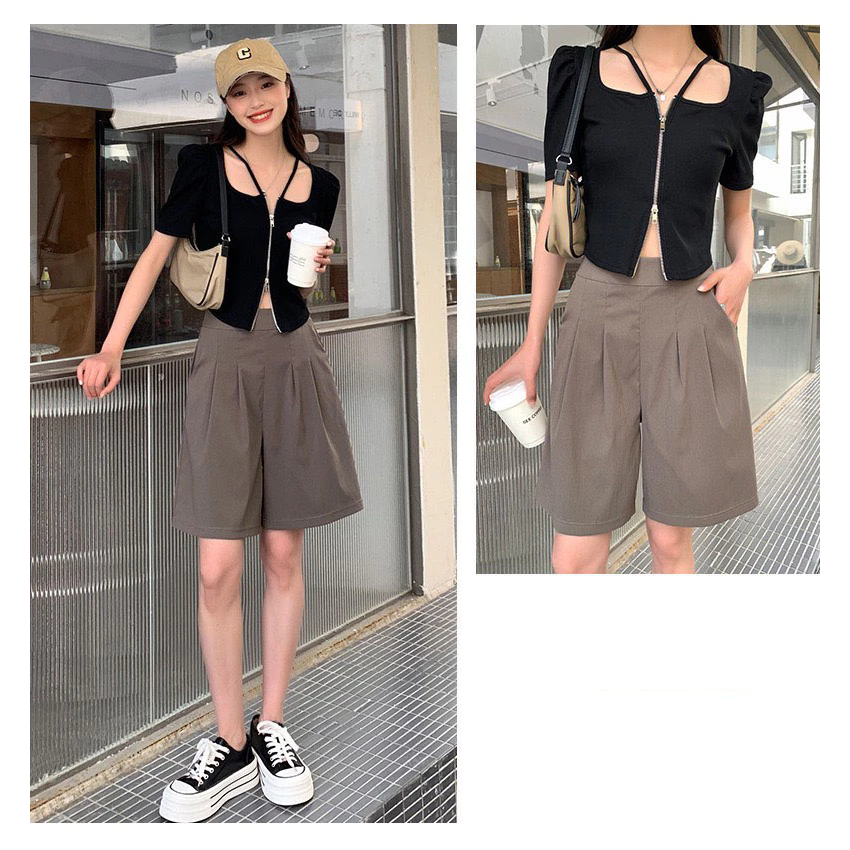 Desire Store, Quần đùi quần short dáng chữ A lưng cao vải lụa lạnh nhẹ nhàng phong cách thể thao QN-08 image 2 of 12