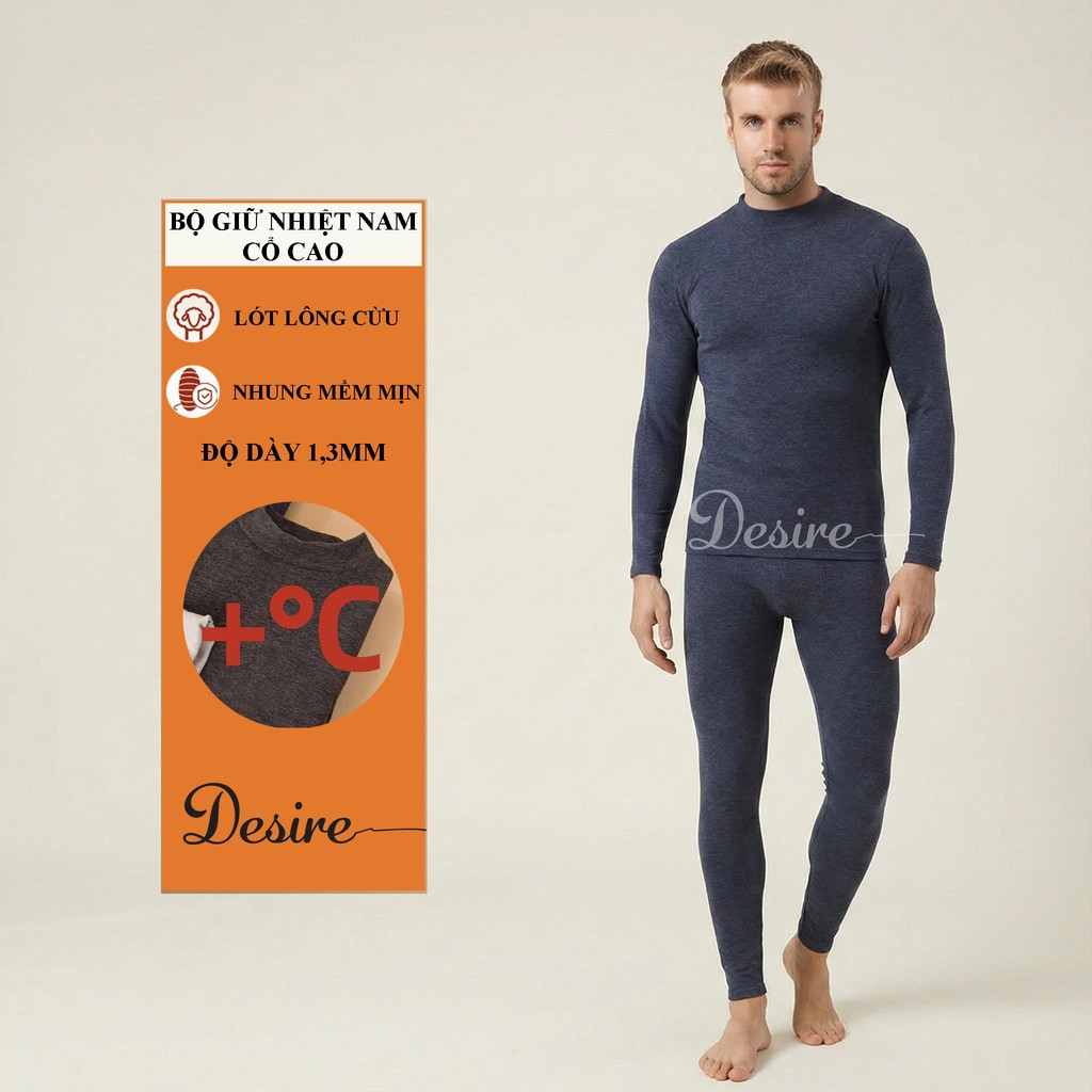 Desire Store, Đồ bộ giữ nhiệt nam lót Len Cashmere cổ cao ấm áp mùa đông cao cấp siêu nhẹ dành cho nam giới DGN-03 - Xanh Navy cổ cao, 3XL image 11 of 14