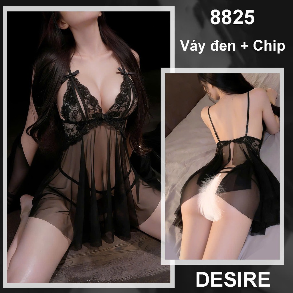 Desire Store, [8825] Váy ngủ ren xuyên thấu xẻ tà kèm chip gợi cảm - Váy ngủ sexy HÀNG QC LOẠI 1 DESIRE - Váy đen image 10 of 11