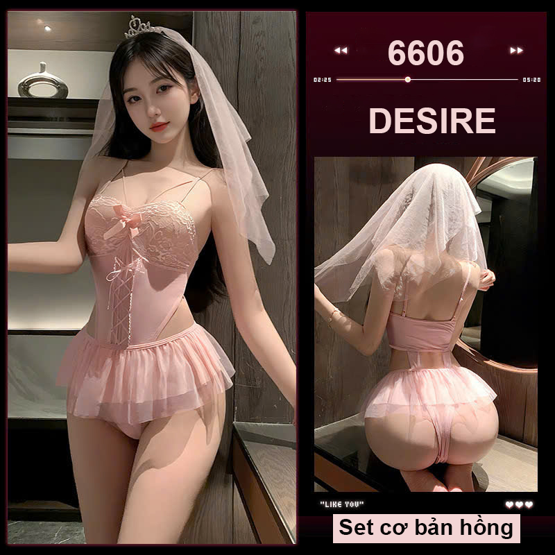 Desire Store, Bộ Bodysuit Cosplay Cô dâu phong cách gợi cảm sexy DESIRE VN-6606 - Set cơ bản Hồng image 11 of 14