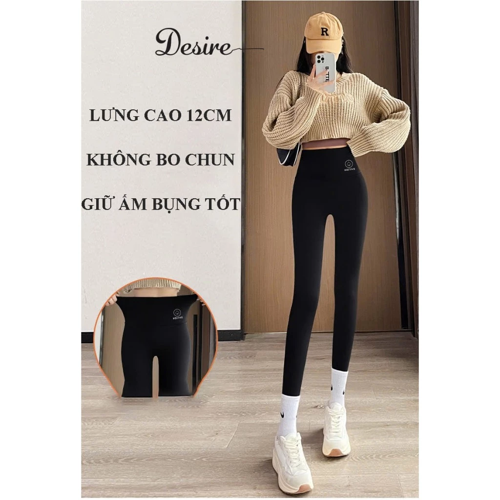 Desire Store, Quần legging cạp cap giữ nhiệt lót nỉ bông dày phong cách năng động thể thao Heitag Cá mập QGN-9113 image 5 of 11