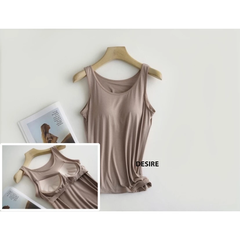 Desire Store, Áo ba lỗ sát nách kèm mút đệm ngực thun Vicose cao cấp A2011 - Nâu tây -Cup bàn tay, XL image 17 of 17