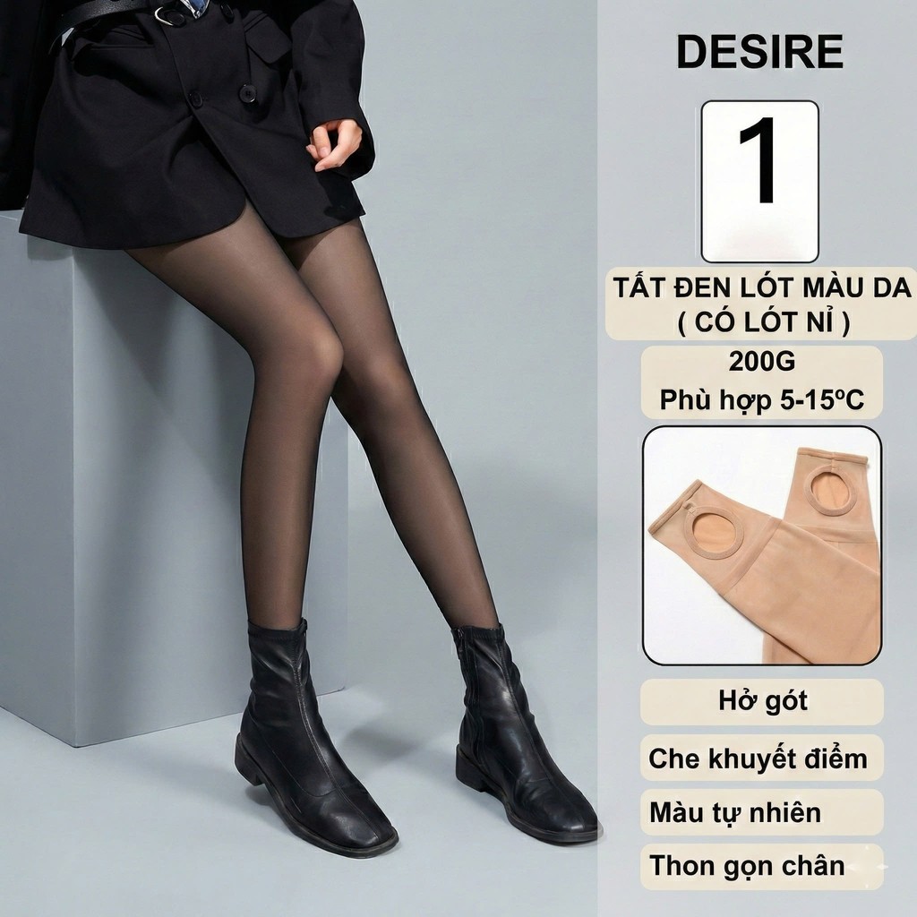 Desire Store, Tất quần dày Đen lót màu da 80D 200D thon gọn chân phong cách trẻ trung BONAS 1985 - 200G Đen lót da lót nỉ hở gót image 14 of 14