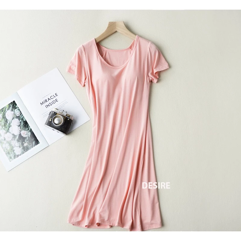 Desire Store, Váy đầm ngắn tay thun Vicose mềm mịn chất 4 chiều có đệm mút ngực DESIRE VNN-0073 - Hồng, XXL image 12 of 12