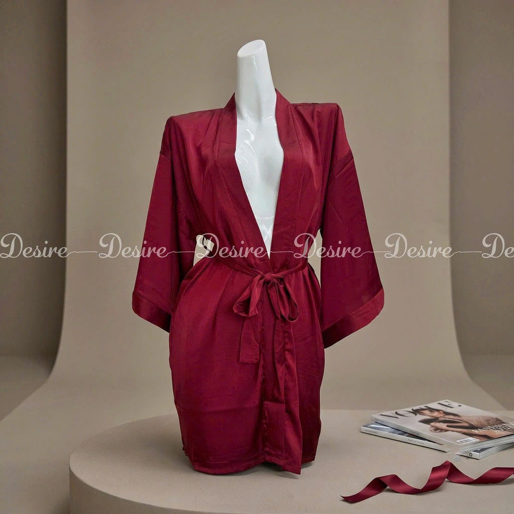 Desire Store, Áo choàng ngủ lụa tay ống rộng cao cấp Áo choàng cô dâu gợi cảm Bride hàng loại 1 VN-84301 - Đỏ image 12 of 13