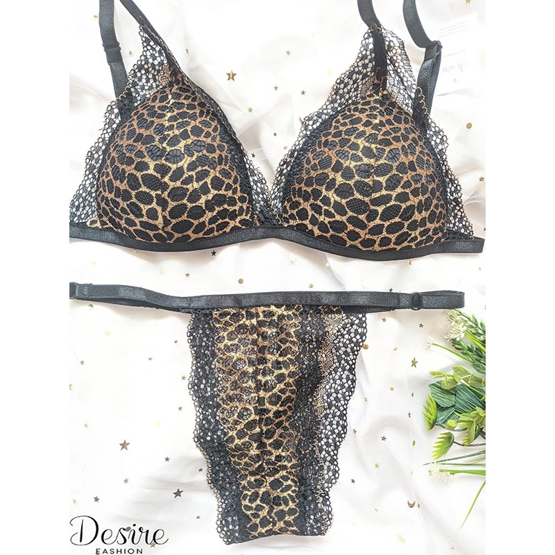 Desire Store, Đồ lót Bralette nguyên bộ quần và áo (Áo mút mòng và Quần lọt khe) BB-0020 - Da báo đen, Freesize image 11 of 18