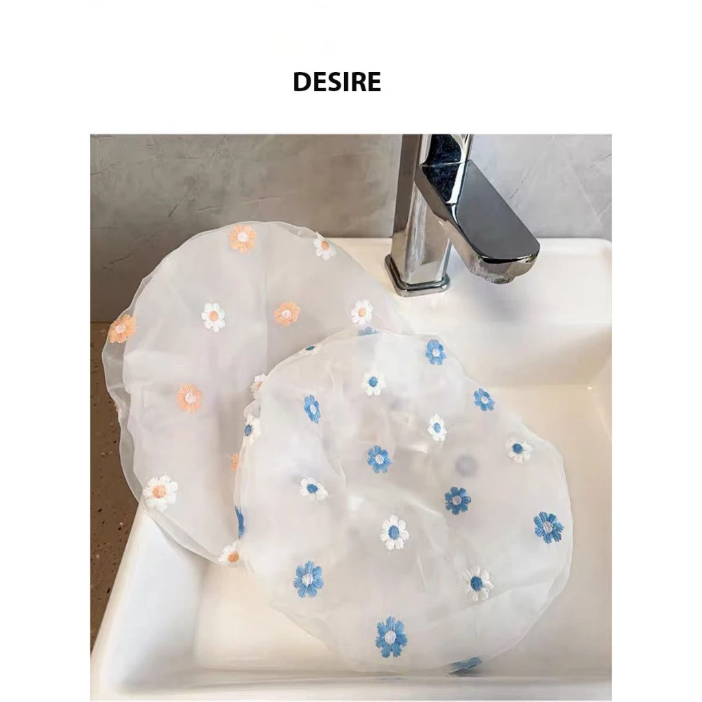 Desire Store, Mũ tắm, mũ ủ tóc 2 lớp lưới thêu hoa chống thấm nước tốt TT-001 image 3 of 12