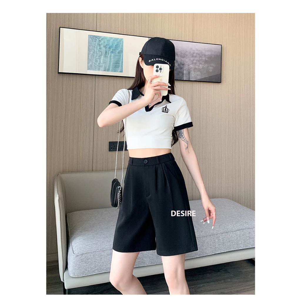 Desire Store, Quần đùi quần short nữ lưng cao ống rộng loại 1 dáng ngố lửng thể thao chất vải tuyết mưa - Đen, L image 10 of 11