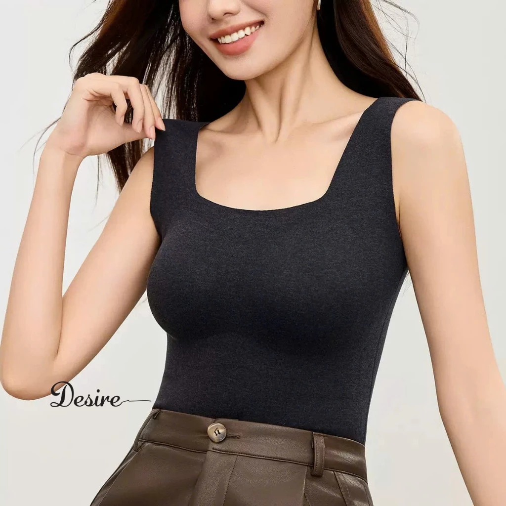 Desire Store, Áo ba lỗ giữ nhiệt có mút ngực Nhung Lyocell ôm body không đường viền siêu nhẹ DESIRE TS-801 - TS-801 Đen, XL image 10 of 11
