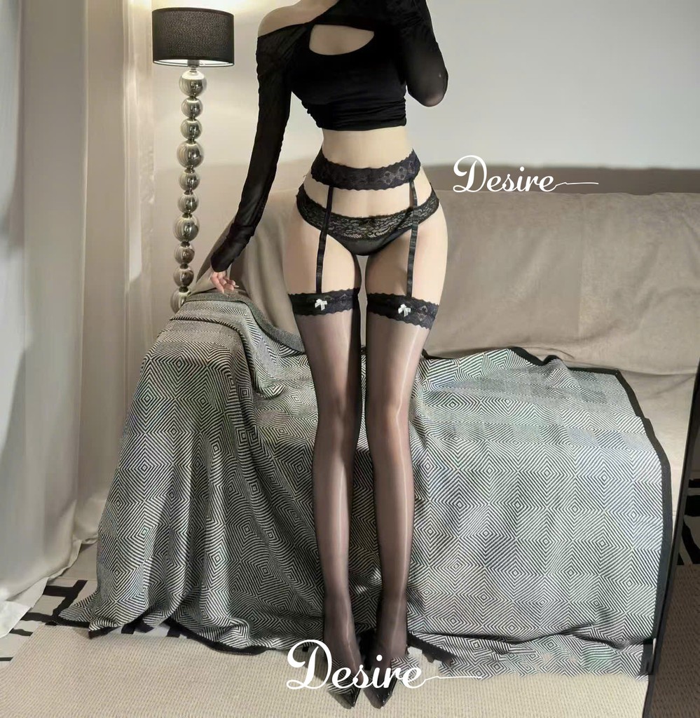 Desire Store, Tất lưới nữ kèm đai phối ren nơ phong cách gợi cảm sexy cosplay phòng the DESIRE 7041 - Đen đai đen image 18 of 23