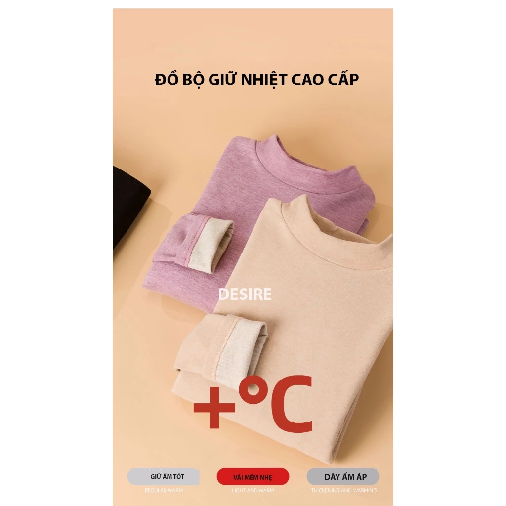Desire Store, Bộ Giữ Nhiệt Nữ Cổ Cao Dày Ấm Áp Vải Nhung Lót Len Cashmere AGN-003 image 6 of 11