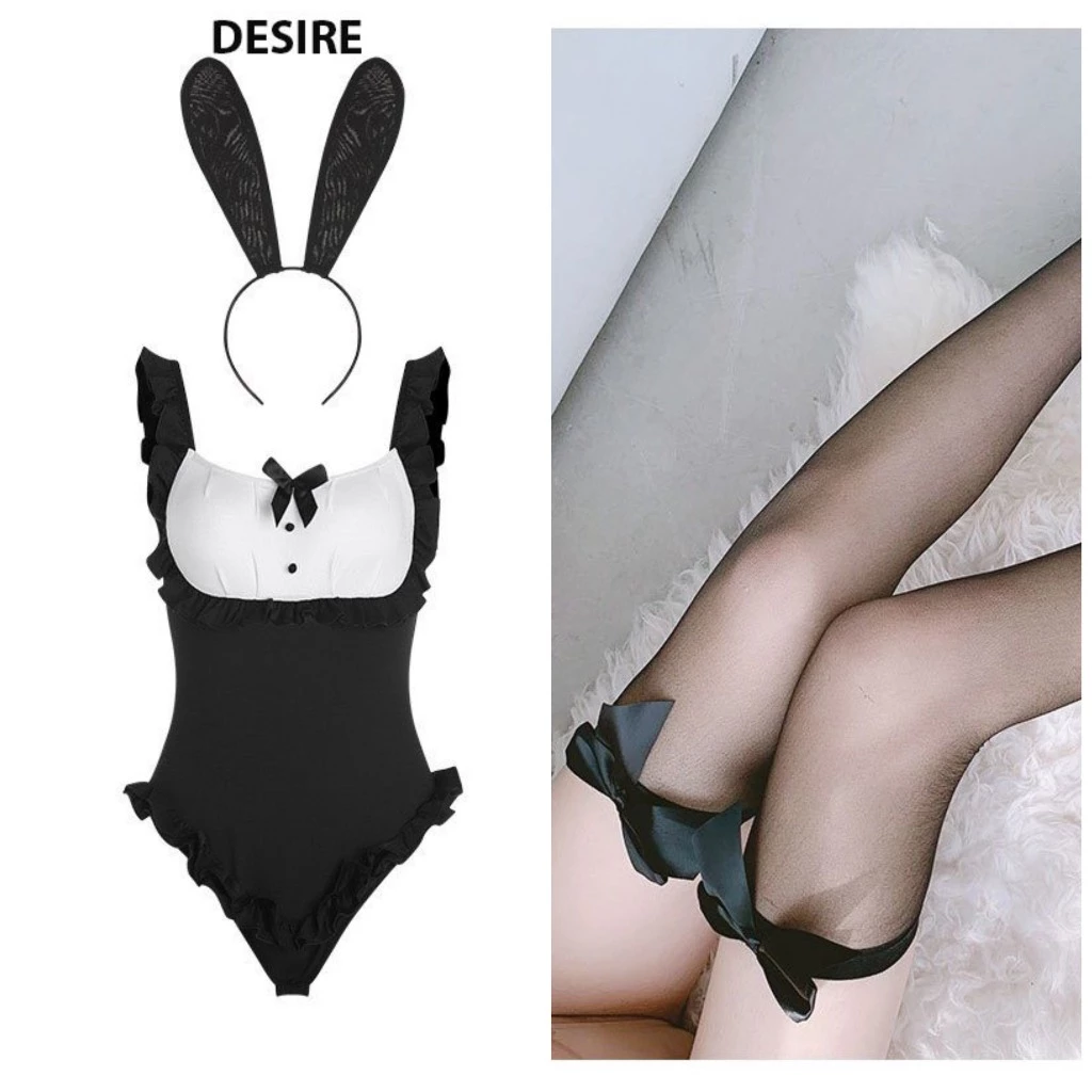 Desire Store, Bộ đồ ngủ liền thân cosplay hoá trang CÔ HẦU GÁI TAI THỎ TINH NGHỊCH hàng chính hãng GUIRUO QC loại 1 DESIRE VN-2328 - Set Đen + Tất 04 Đen, XL (63-70kg) image 15 of 16