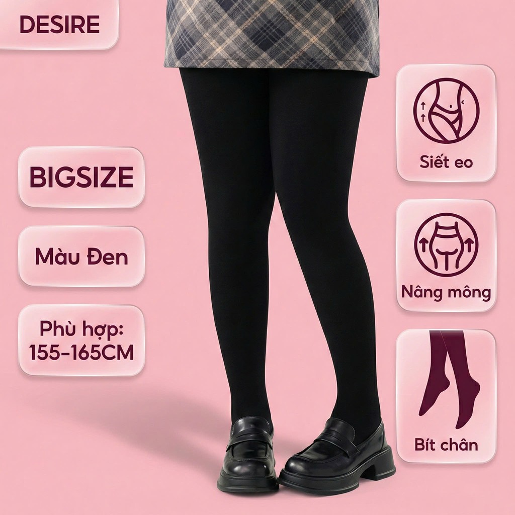 Desire Store, Quần Tất Legging Bigsize Nữ (60-85kg) Len Tăm Giữ nhiệt mềm mại, Chống Trơn Trượt, Co Giãn 4 Chiều Cao Cấp DS3056 - Đen (60-85Kg) image 13 of 13