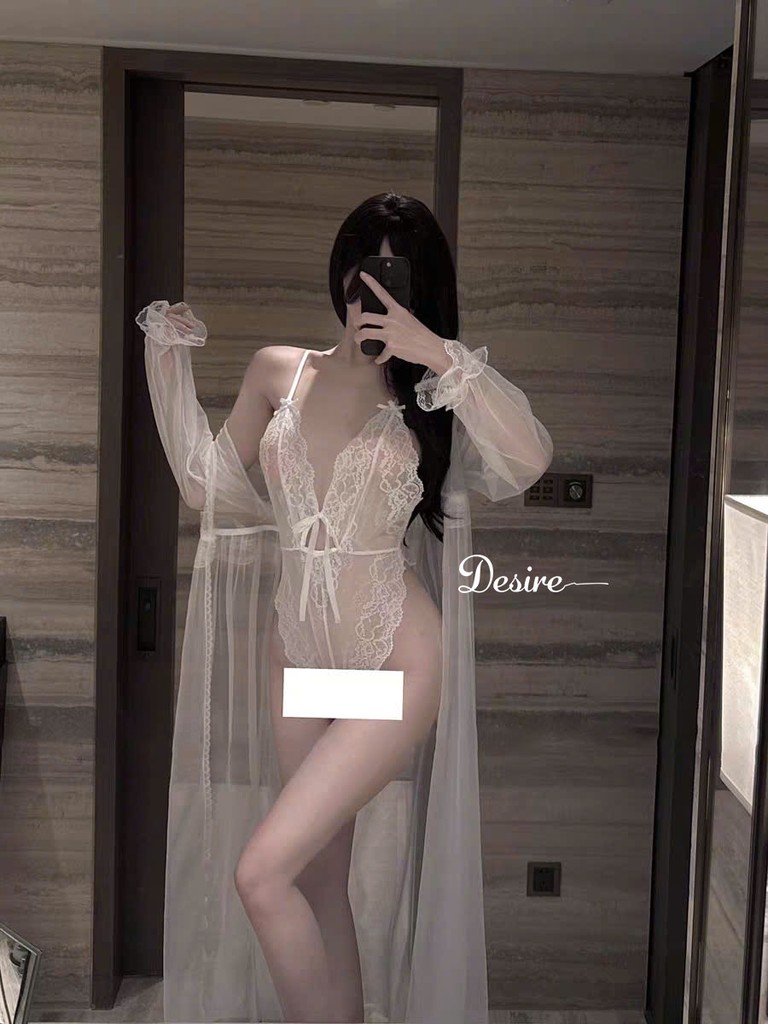 Desire Store, Set Bodysuit và Áo choàng ren xẻ đáy chéo lưng gợi cảm DESIRE VN-8683 image 2 of 12