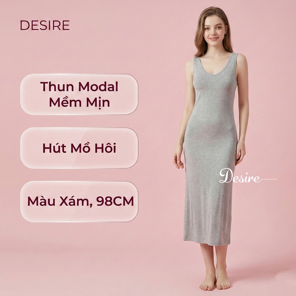 Desire Store, Đầm thun sát nách vải modal (Gỗ sồi) dáng ôm cổ tim mịn mát mùa hè BTM-1012 - Xám 98cm, M (40-48 KG) image 11 of 26
