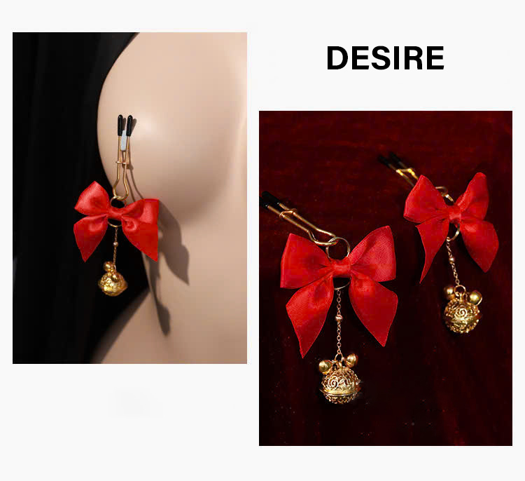 Desire Store, Kẹp Nhũ Hoa-Kẹp Đầu Ti Cặp Đôi Thắt Nơ Đỏ Chuông Vàng Quyến Rũ DESIRE KT-01 image 5 of 5