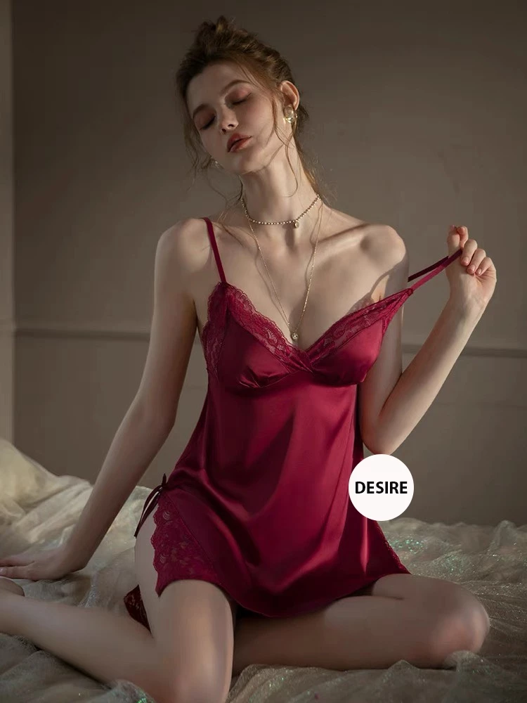 Desire Store, Váy Đầm ngủ lụa phối ren xẻ tà Satin cao cấp mềm mại VN-245 image 1 of 15