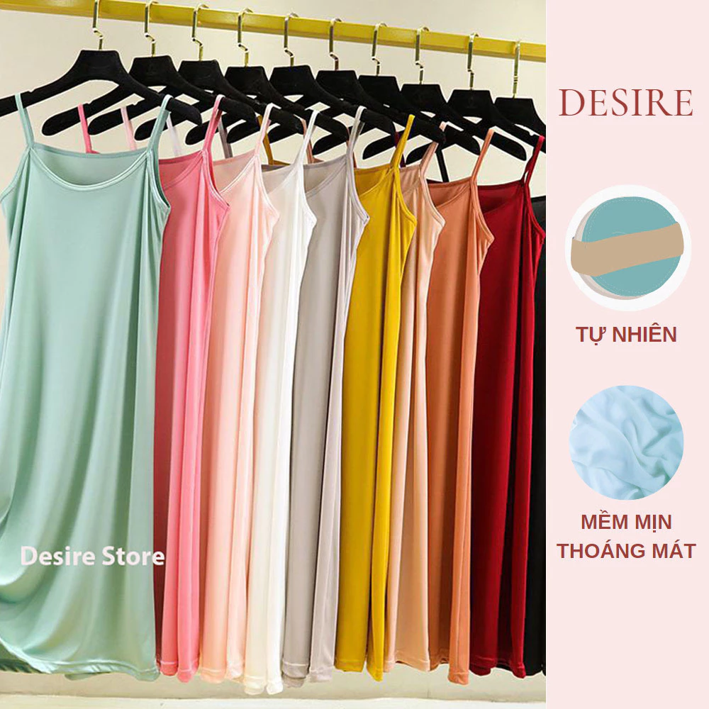 Desire Store, Đầm hai dây thun dáng suông - Váy mặc lót thun cotton polyester dáng suông mịn mát mùa hè VN-020 - Cam dài 110cm, M (40-52kg) image 25 of 36